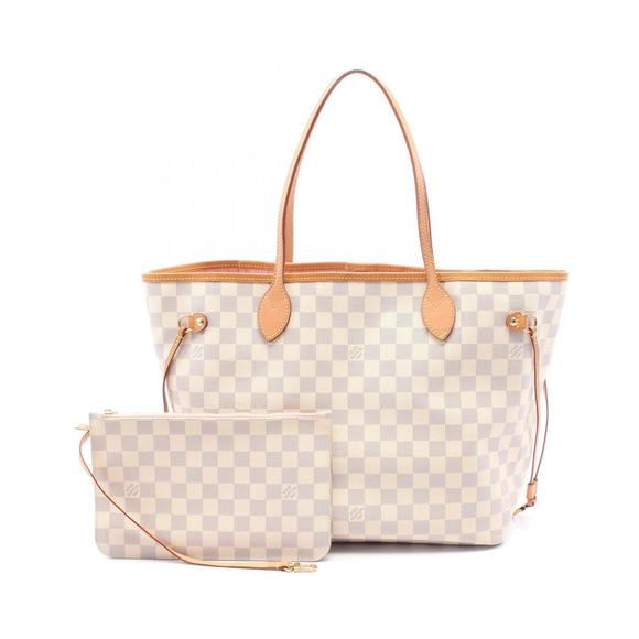 Louis Vuitton Neverfull Tote Bag Leather Damier Azur White - Picture 1 of 7